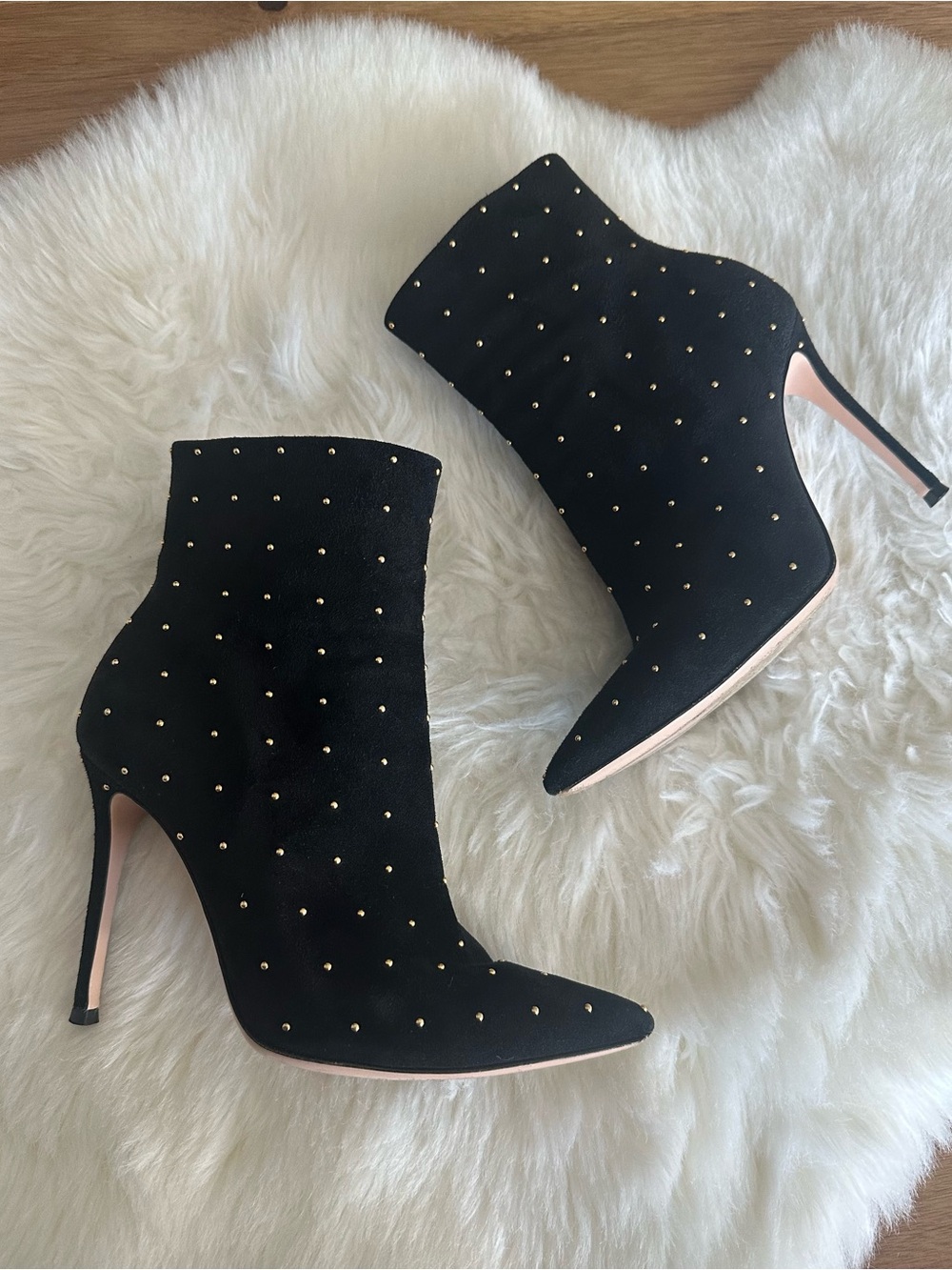 Gianvito Rossi Black Suede Studded Pointed-Toe Ankle Boots